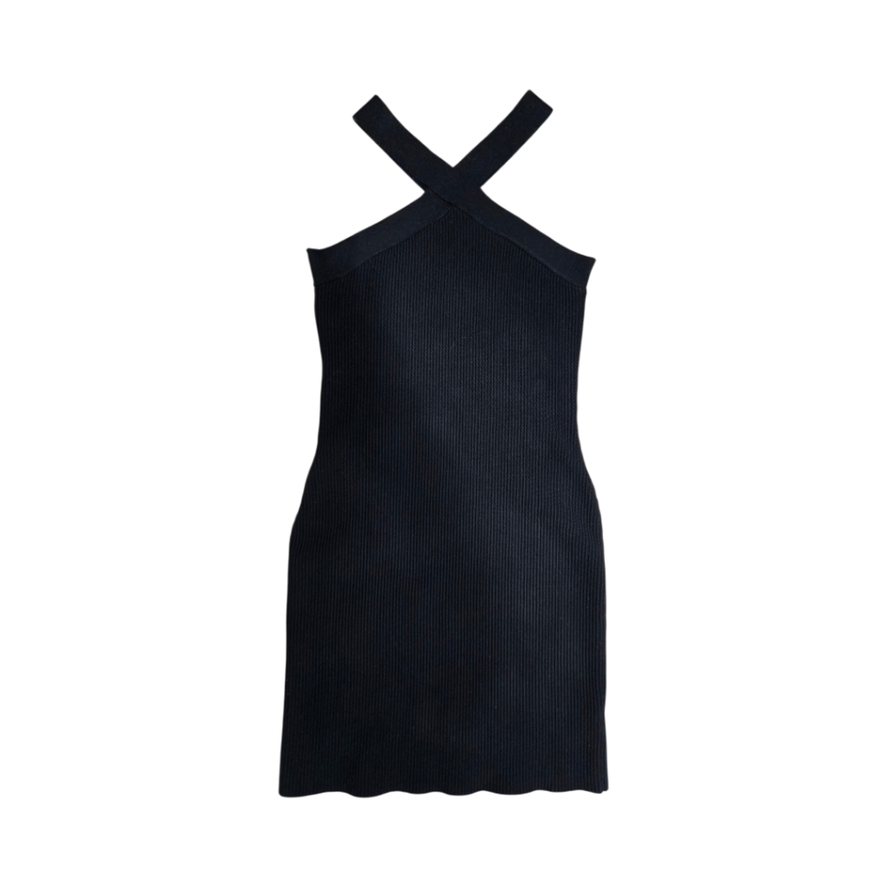 House Of Harlow 1960 Black Mini Ribbed Dress Criss Cross Neck Size Medium
